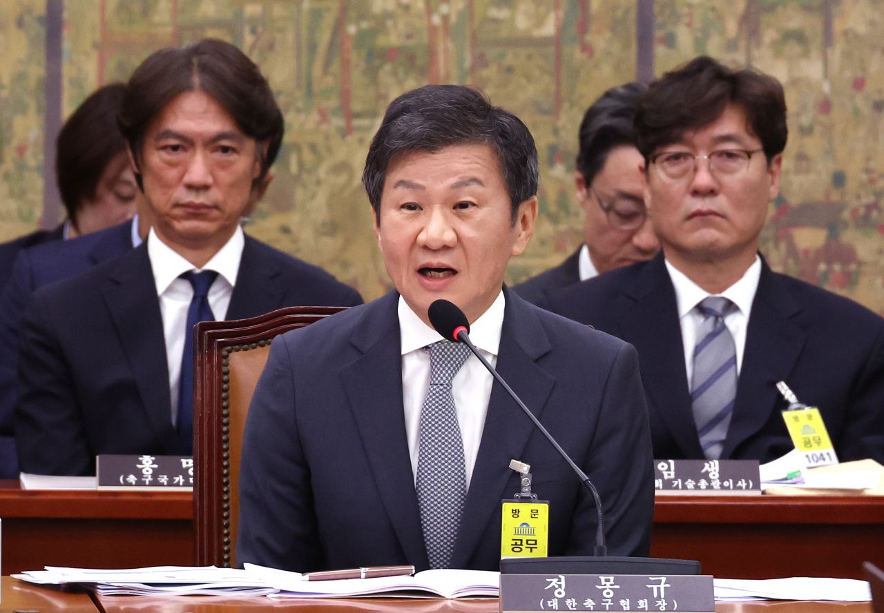 국정감사에 참석한 정몽규, 홍명보, 이임생